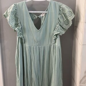 Mint Green Dress with Eyelet Sleeves